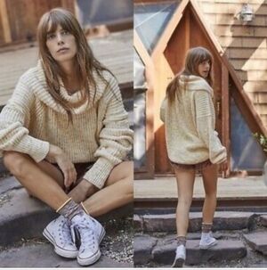 Free People Cozy Finders Keepers Leo Oversized Slouch Sweater M Ski  Cabin Lodge